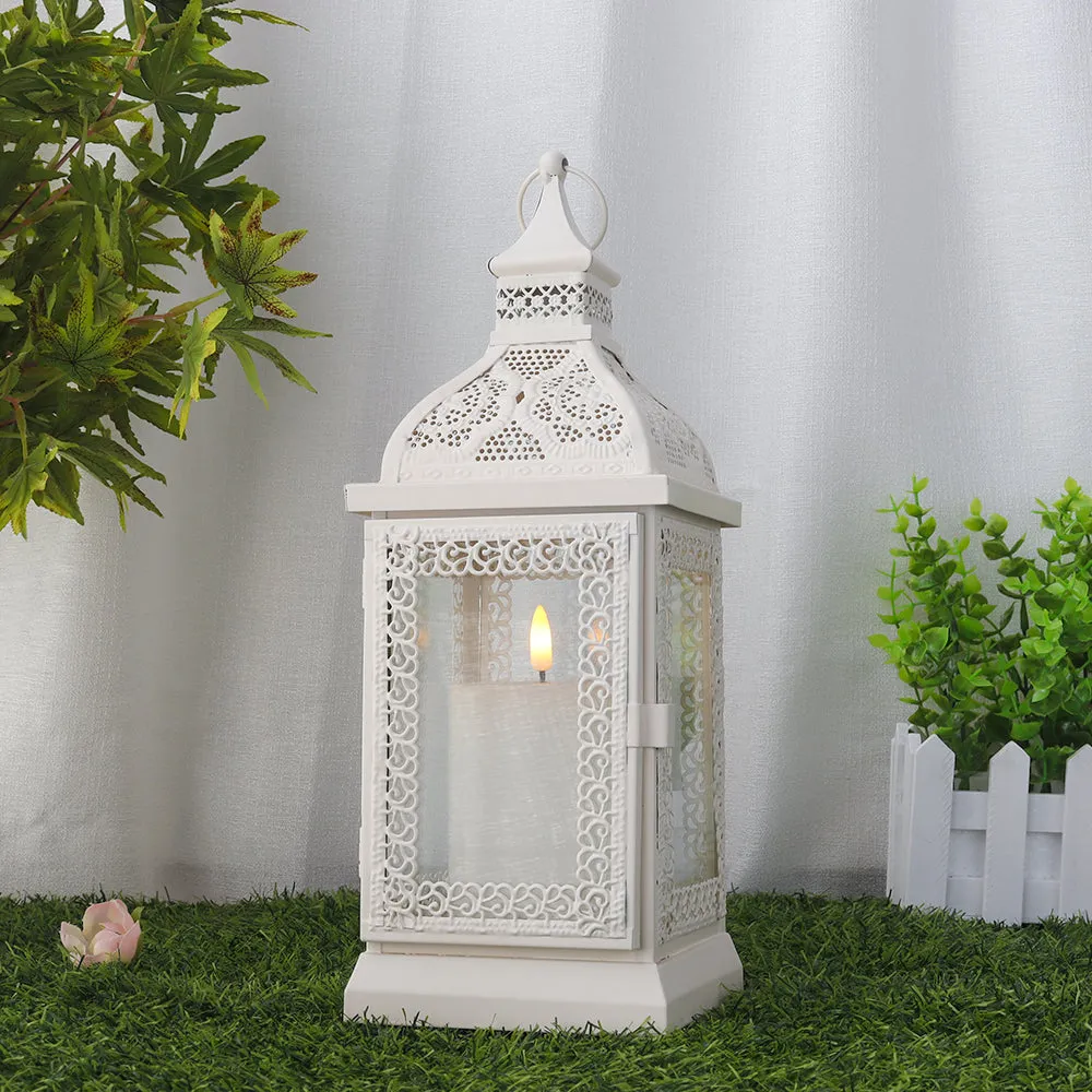 13'' High Rustic Style Metal Candle Lantern(White)