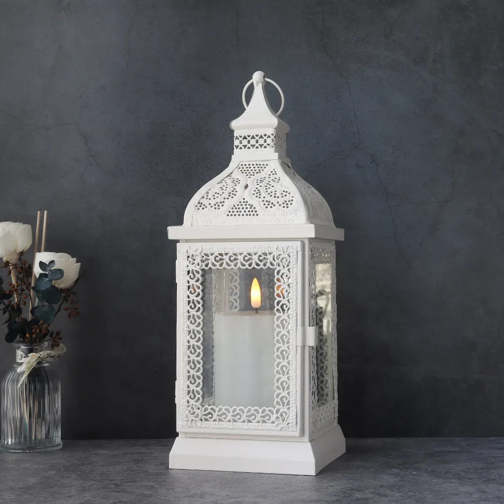 13'' High Rustic Style Metal Candle Lantern(White)