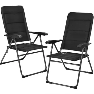 2 Pcs Patio Back Adjustable Reclining Folding Chairs-Black