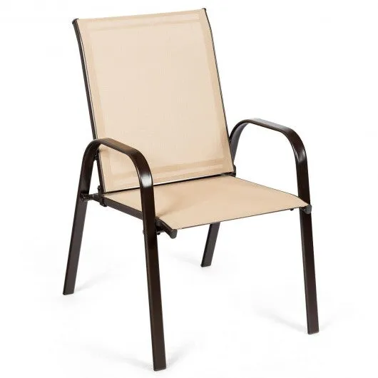 2 PCS Patio Chairs Outdoor Dining Chair with Armrest-Beige