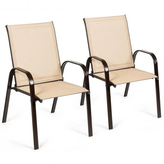 2 PCS Patio Chairs Outdoor Dining Chair with Armrest-Beige