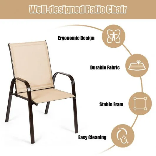 2 PCS Patio Chairs Outdoor Dining Chair with Armrest-Beige