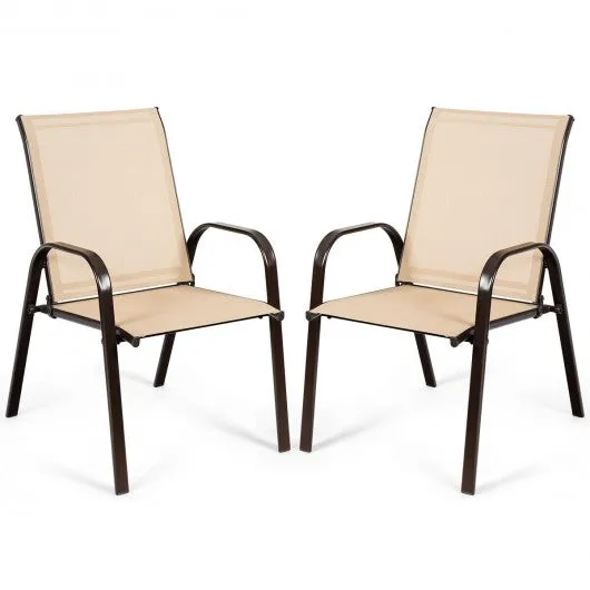 2 PCS Patio Chairs Outdoor Dining Chair with Armrest-Beige