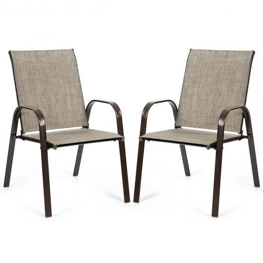 2 PCS Patio Chairs Outdoor Dining Chair with Armrest-Gray