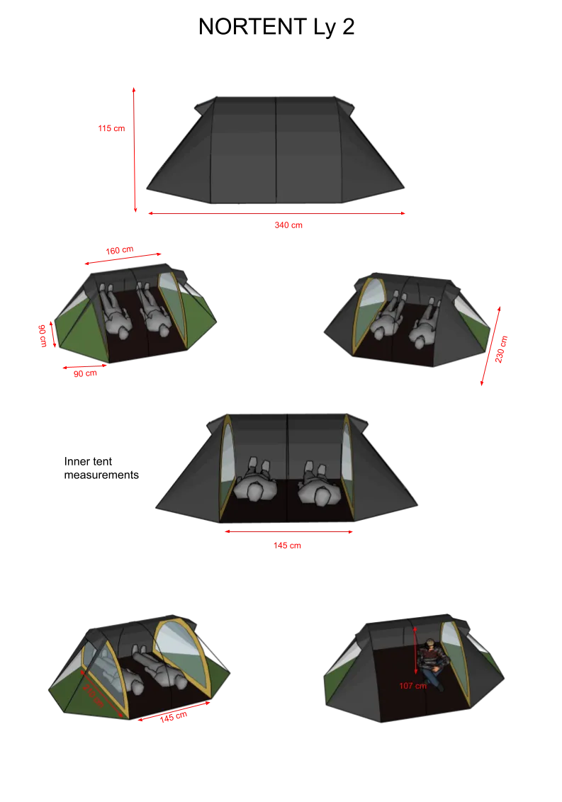 2 Person Camping & Hiking Tent - Ly 2 Tent - 3.7kg by Nortent