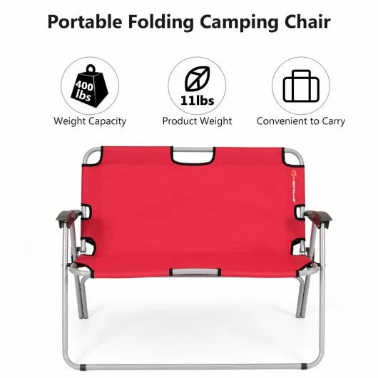 2 Person Folding Camping Bench Portable Double Chair-Red