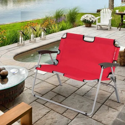 2 Person Folding Camping Bench Portable Double Chair-Red