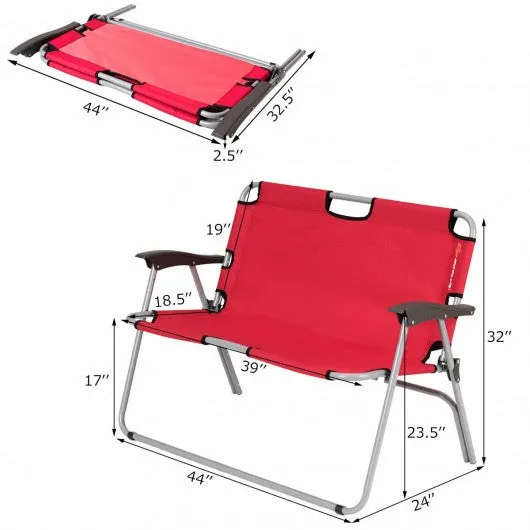 2 Person Folding Camping Bench Portable Double Chair-Red