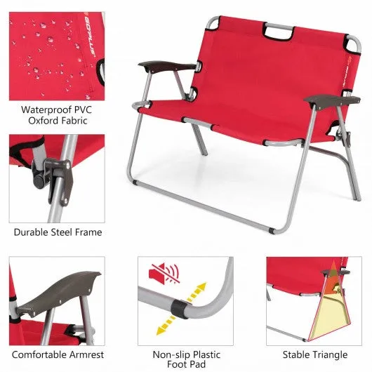 2 Person Folding Camping Bench Portable Double Chair-Red