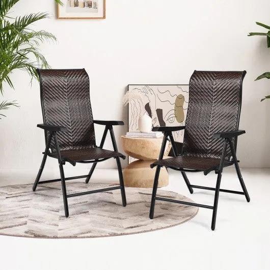 2 Piece Patio Rattan Folding Reclining Chair