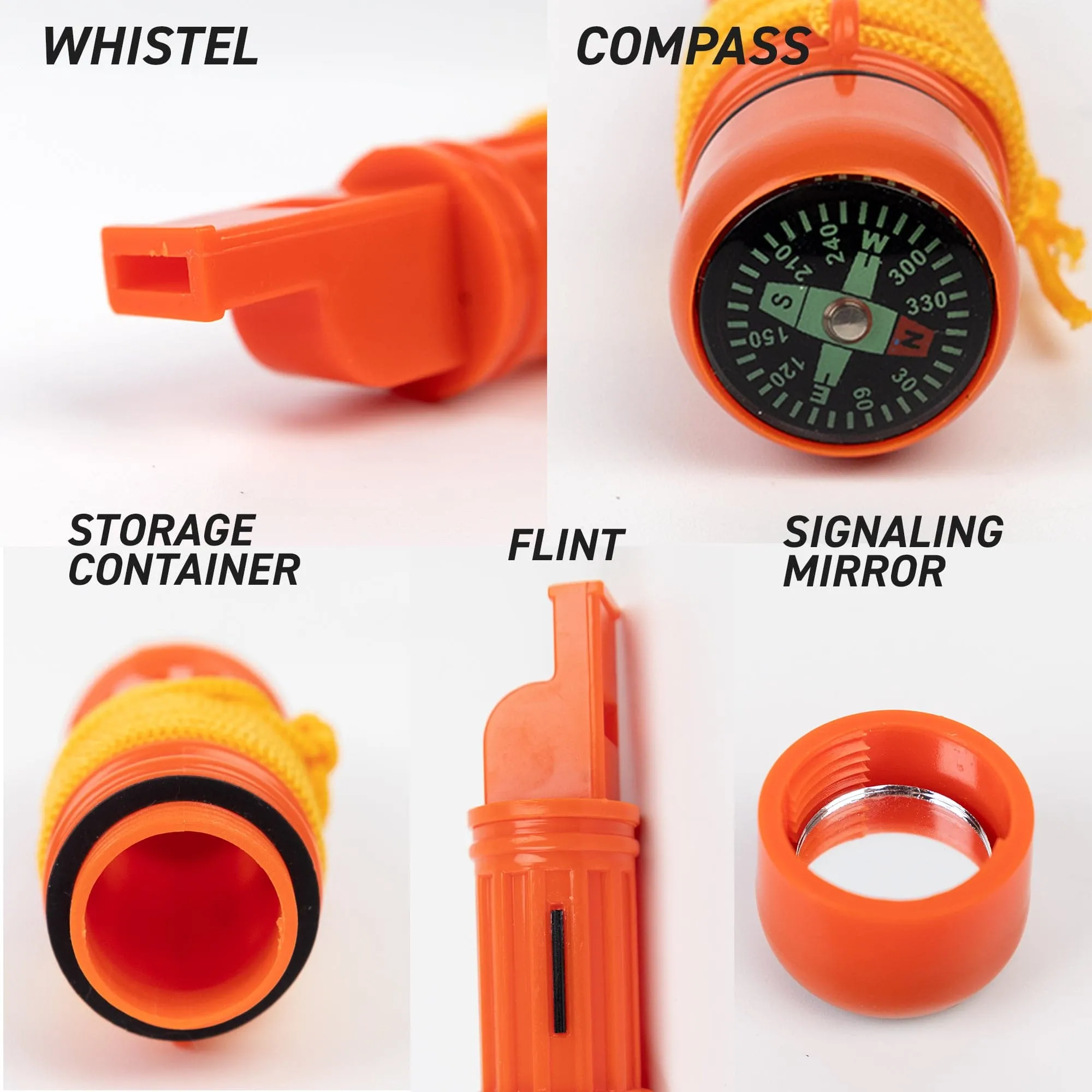 5-IN-1 Orange Survival Whistle with Lanyard