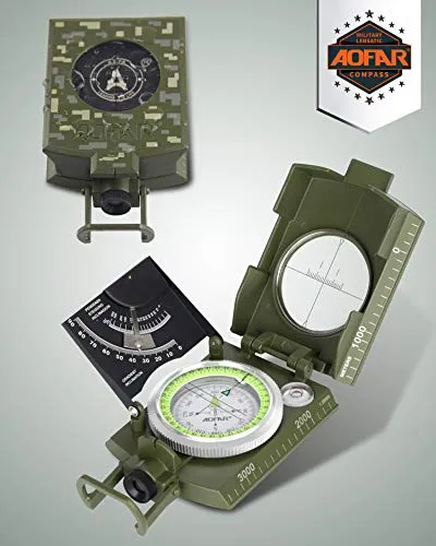 AOFAR Military Compass AF-4074 Camo for Hiking,Lensatic Sighting Waterproof,Durable,Inclinometer for Camping,Boy Scount,Geology Activities Boating