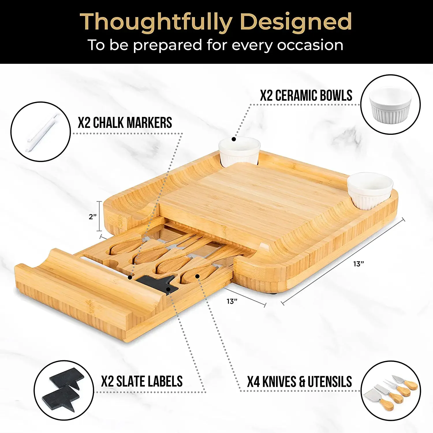 Bamboo Platter and Serving Tray for Wine, Cracker, Brie and Meat