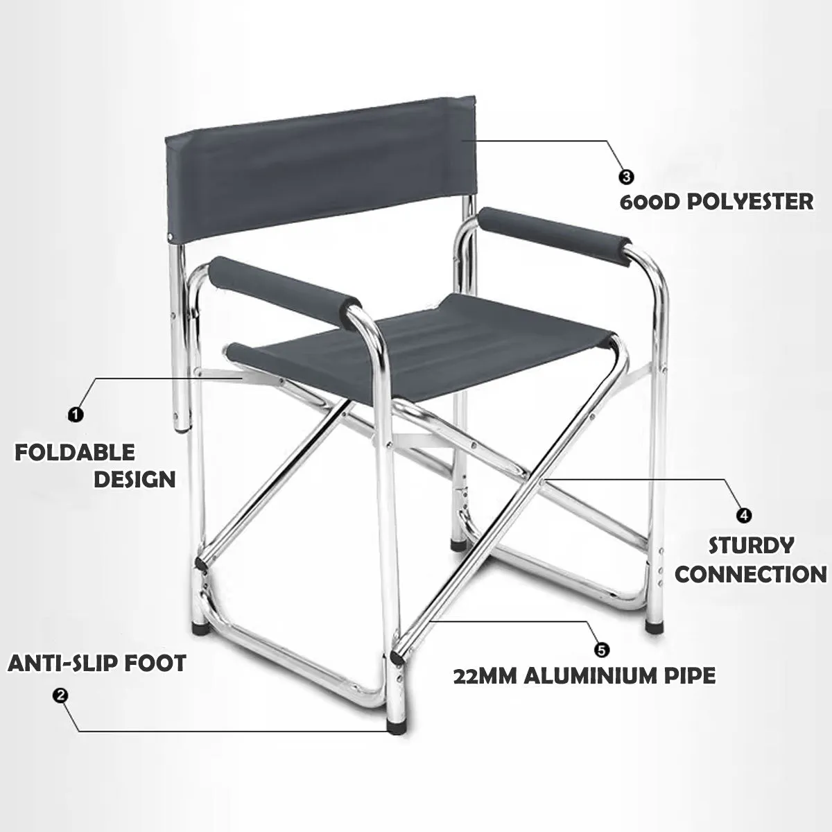 Directors Aluminium Folding Chair Camping Picnic Director Fishing Foldable - grey