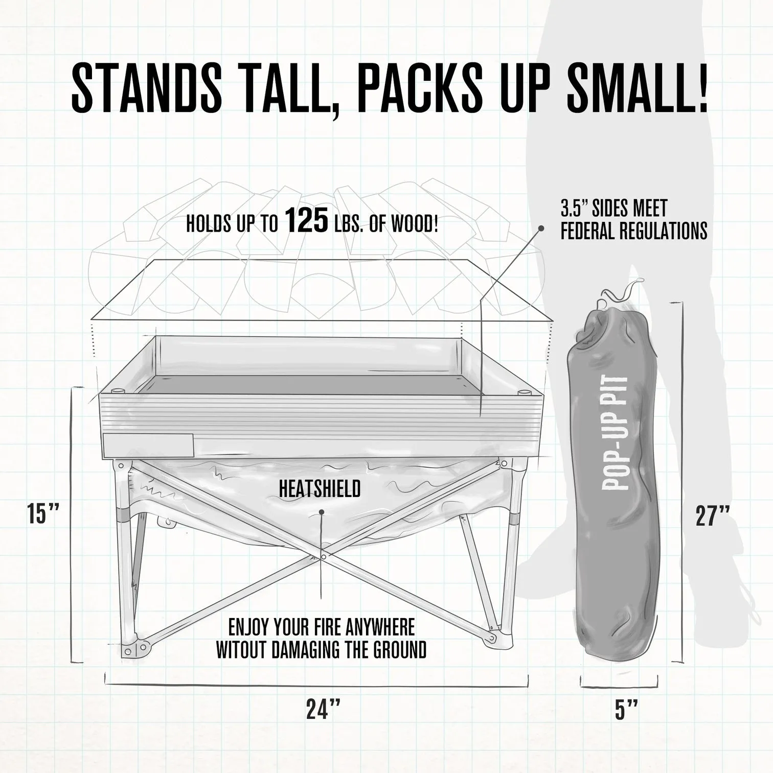 Fireside Outdoor Pop-Up Fire Pit & Heat Shield Combo