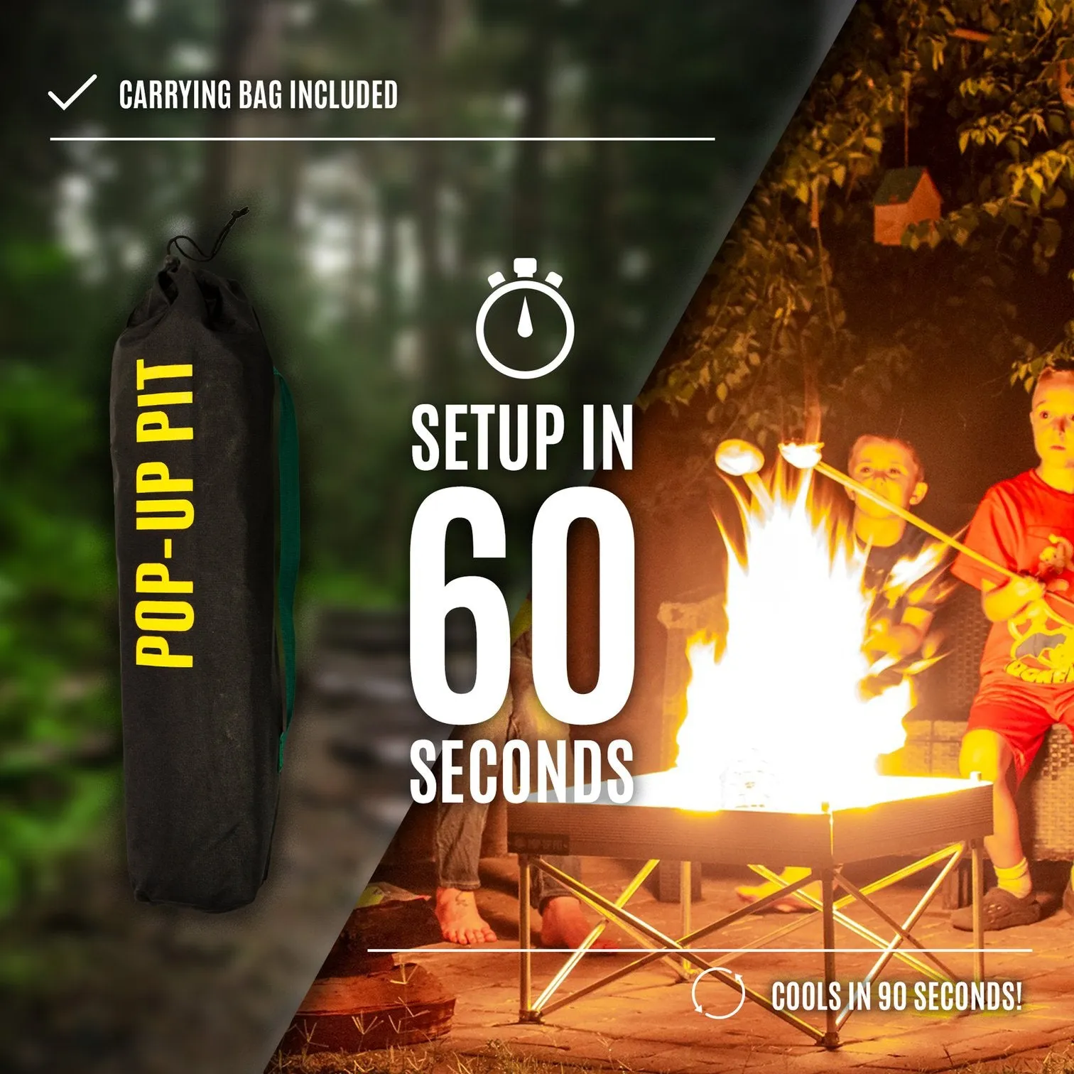 Fireside Outdoor Pop-Up Fire Pit & Heat Shield Combo