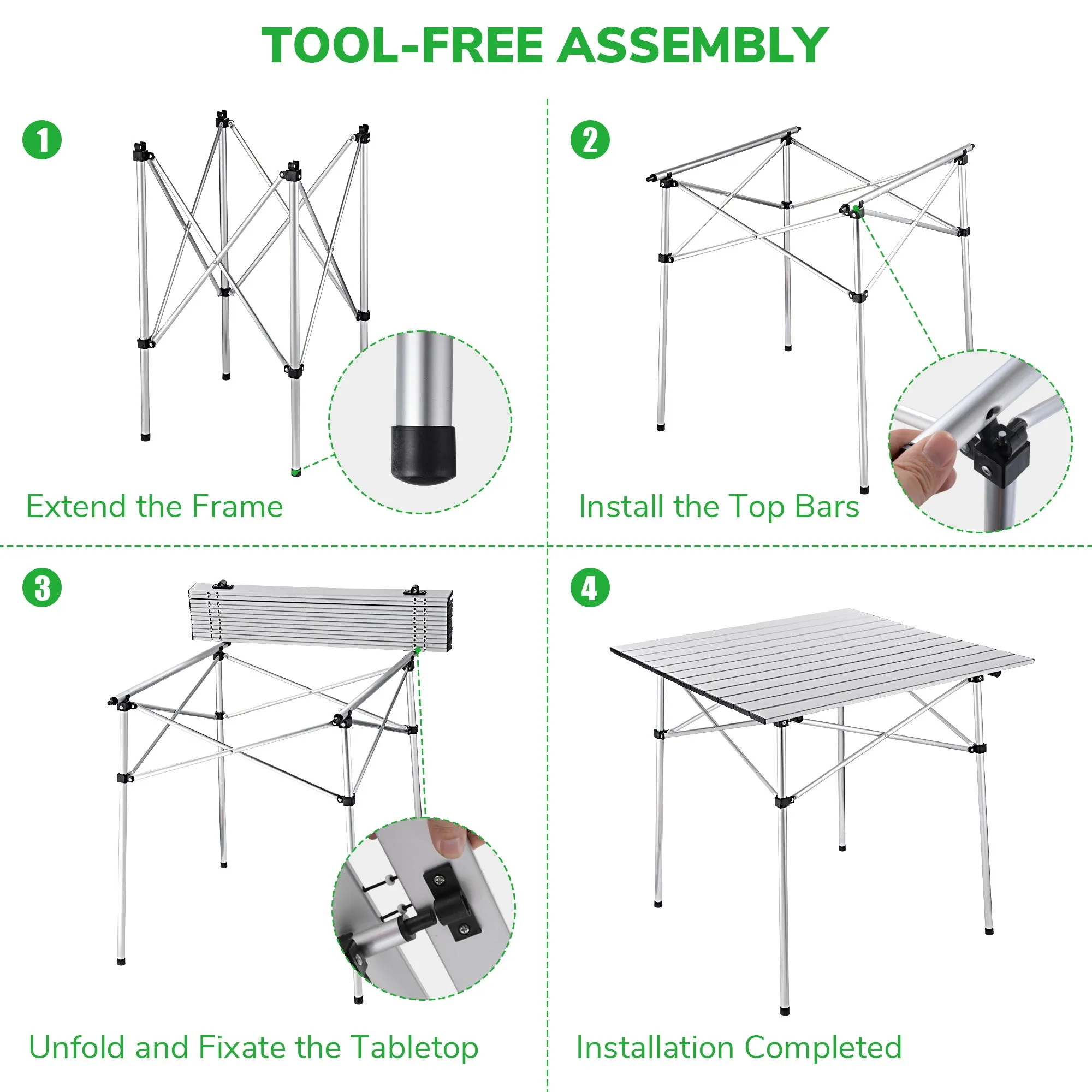 Folding Camping Table Roll Up Aluminum 27"x28"