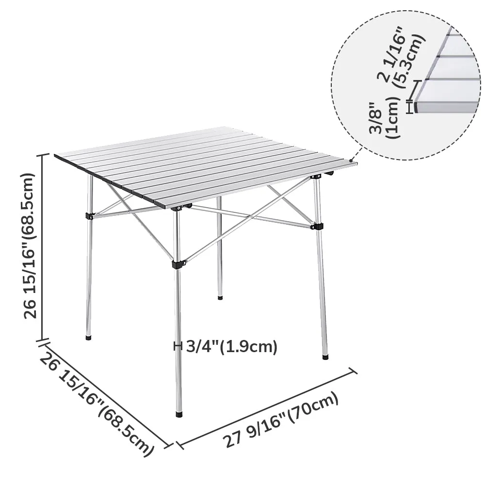 Folding Camping Table Roll Up Aluminum 27"x28"