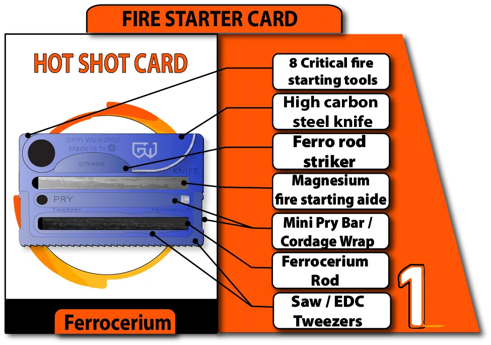 Hot Shot Fire Card Gen2: Survival Knife with Fire Starter Card