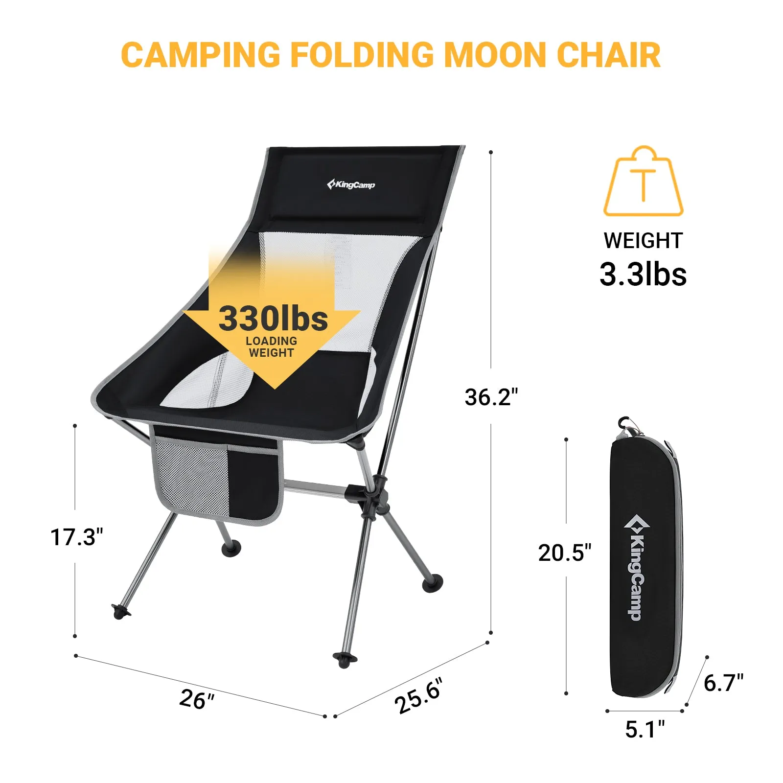 KingCamp Extra Wide Lightweight High Back Camping Chair