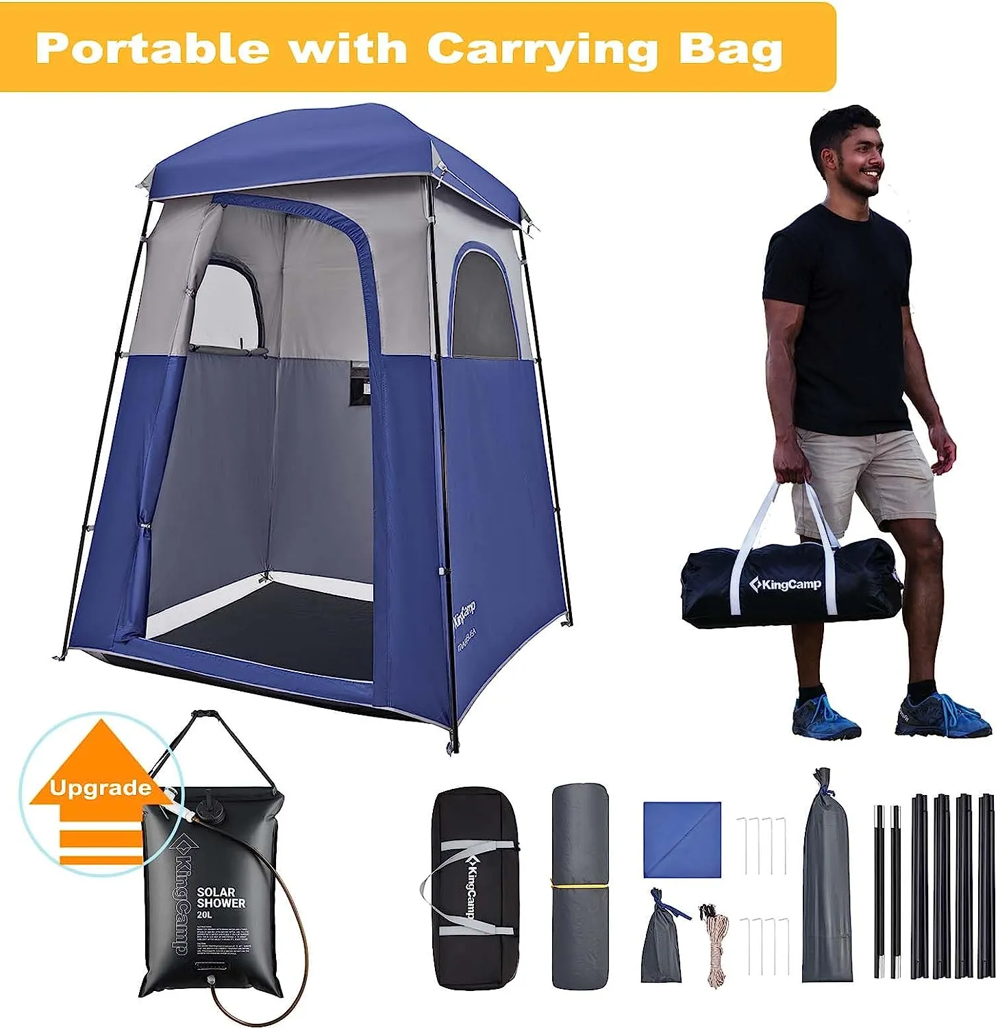 KingCamp Single Room Shower Tent with Solar Shower Set