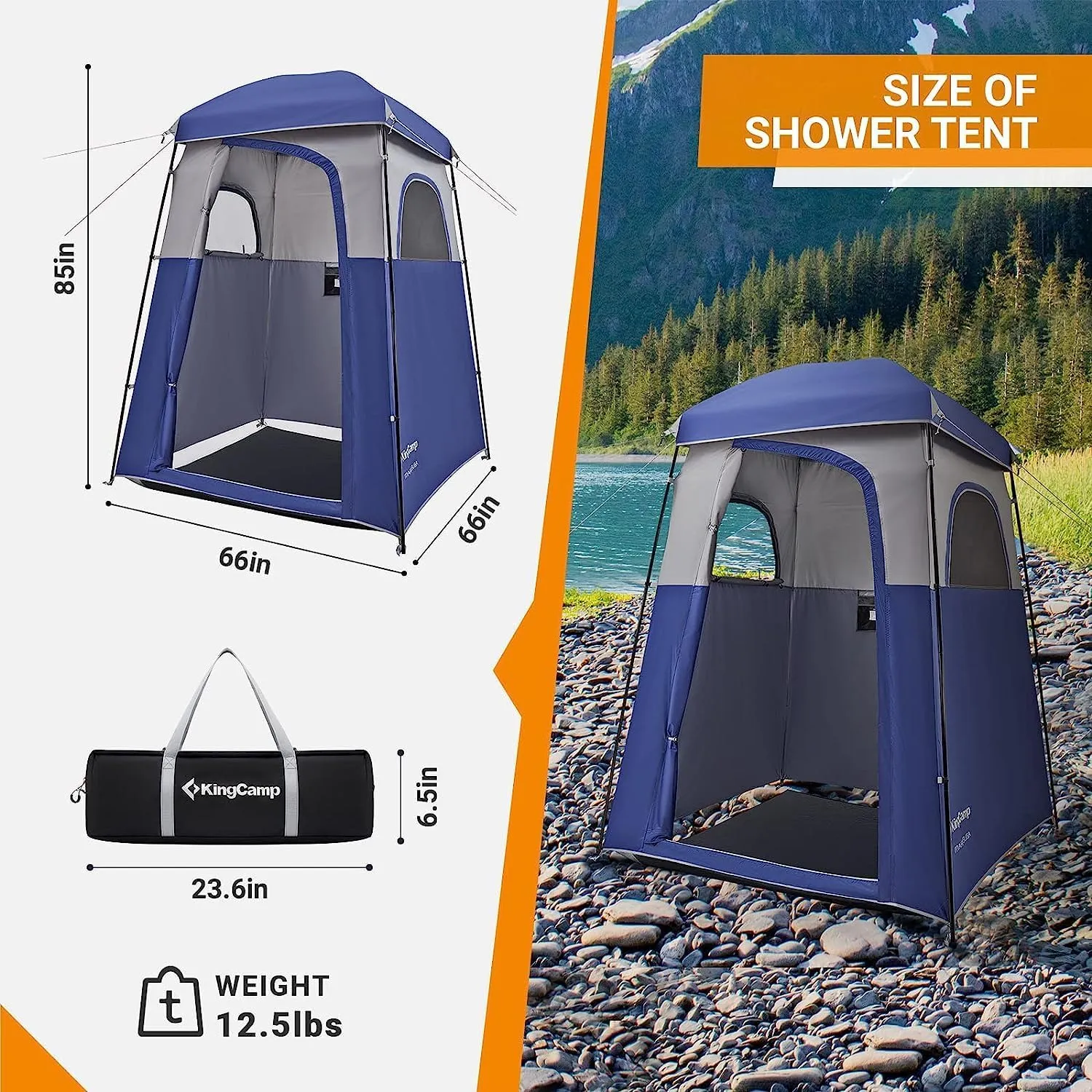 KingCamp Single Room Shower Tent with Solar Shower Set