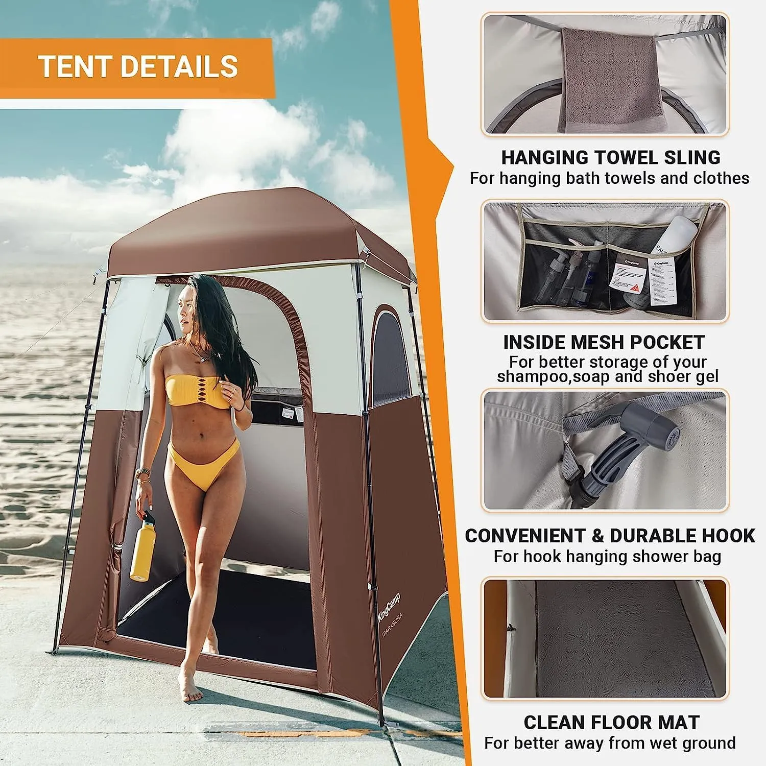 KingCamp Single Room Shower Tent with Solar Shower Set