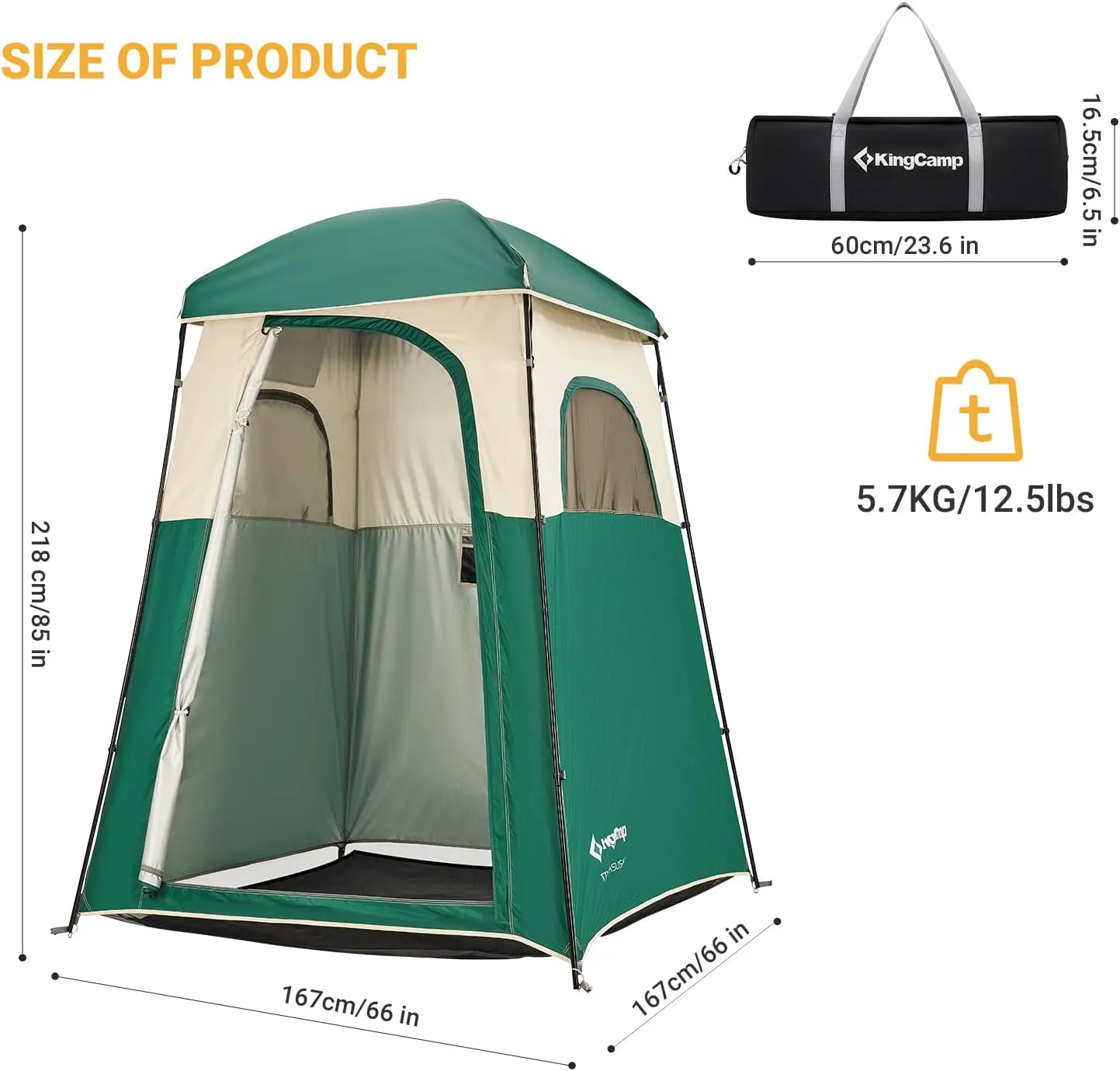 KingCamp Single Room Shower Tent with Solar Shower Set