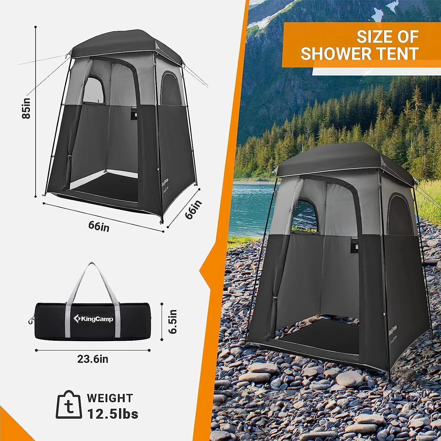 KingCamp Single Room Shower Tent with Solar Shower Set