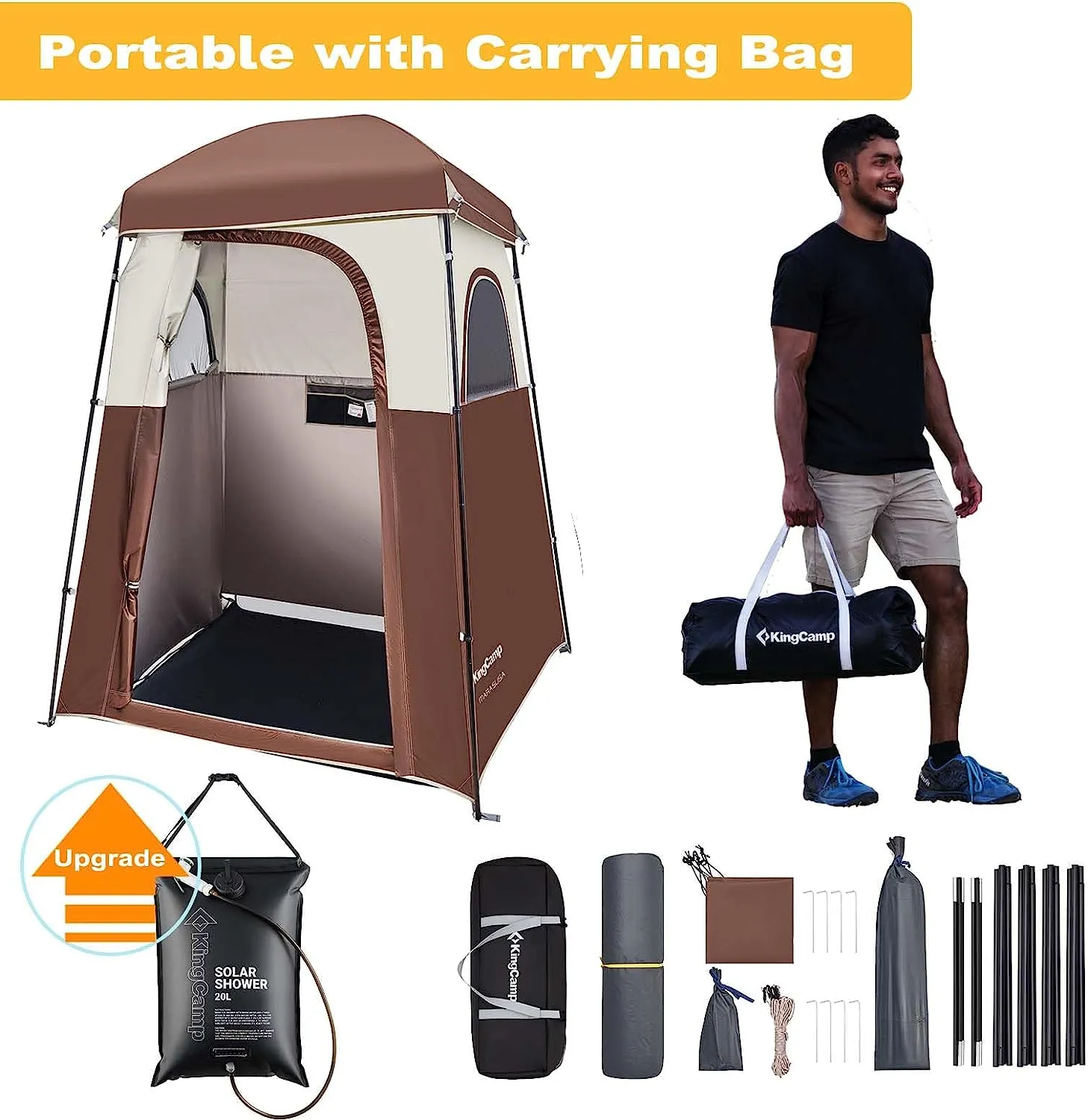 KingCamp Single Room Shower Tent with Solar Shower Set