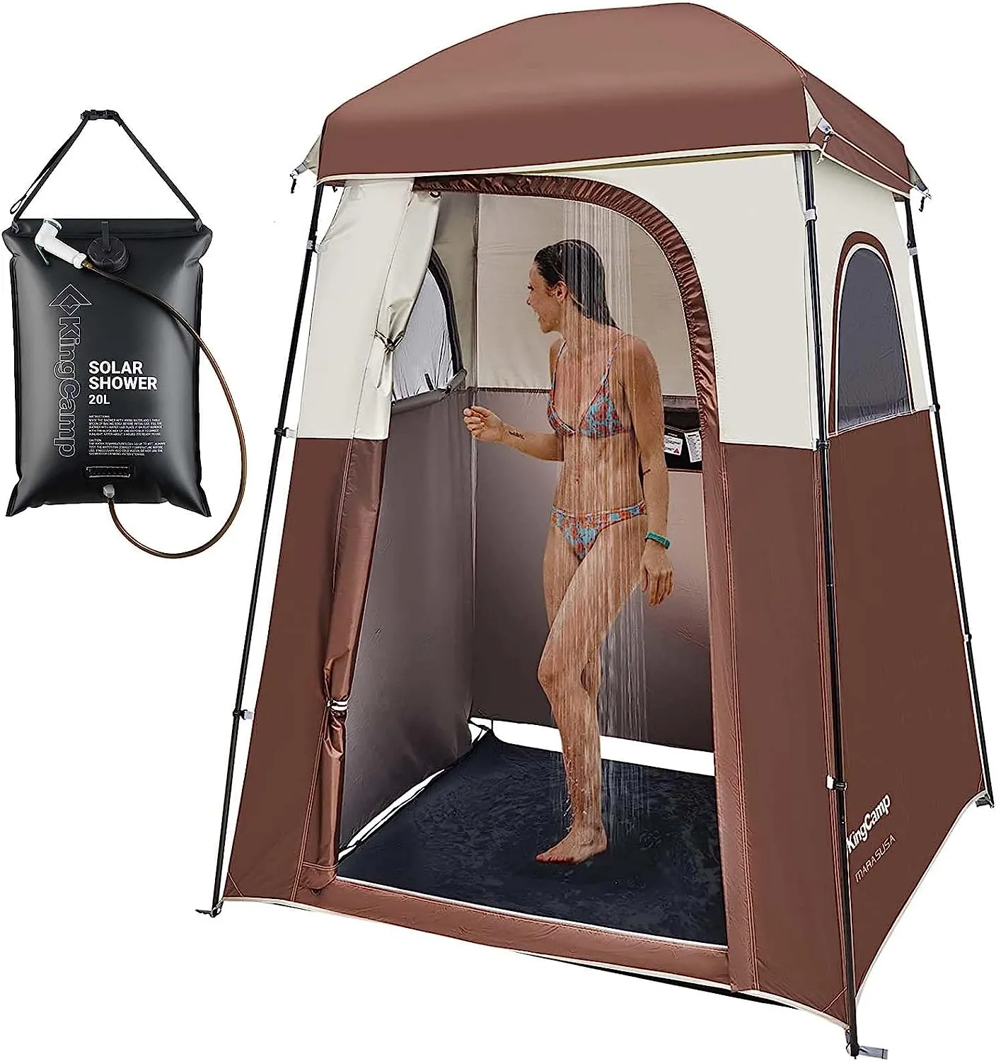 KingCamp Single Room Shower Tent with Solar Shower Set