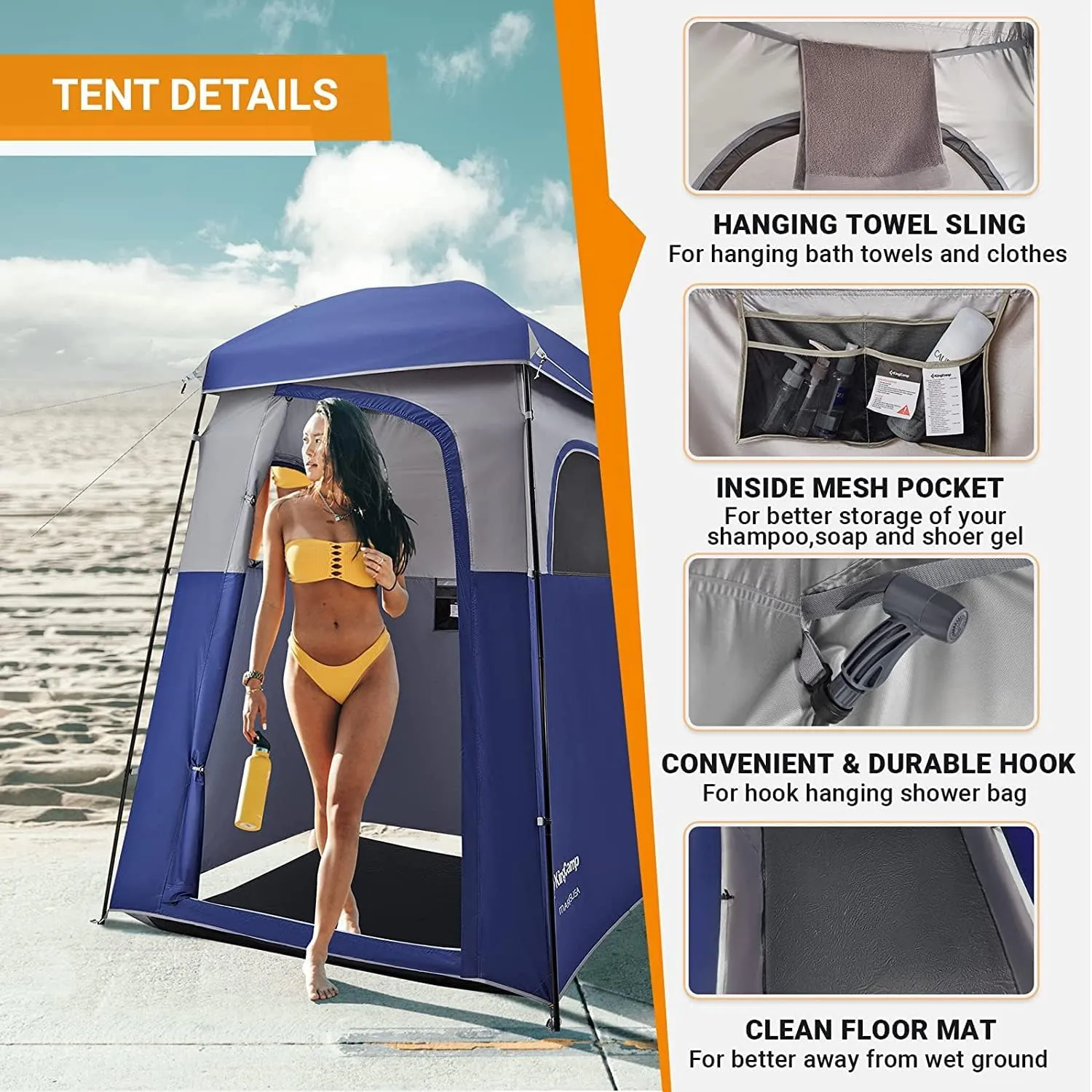 KingCamp Single Room Shower Tent with Solar Shower Set