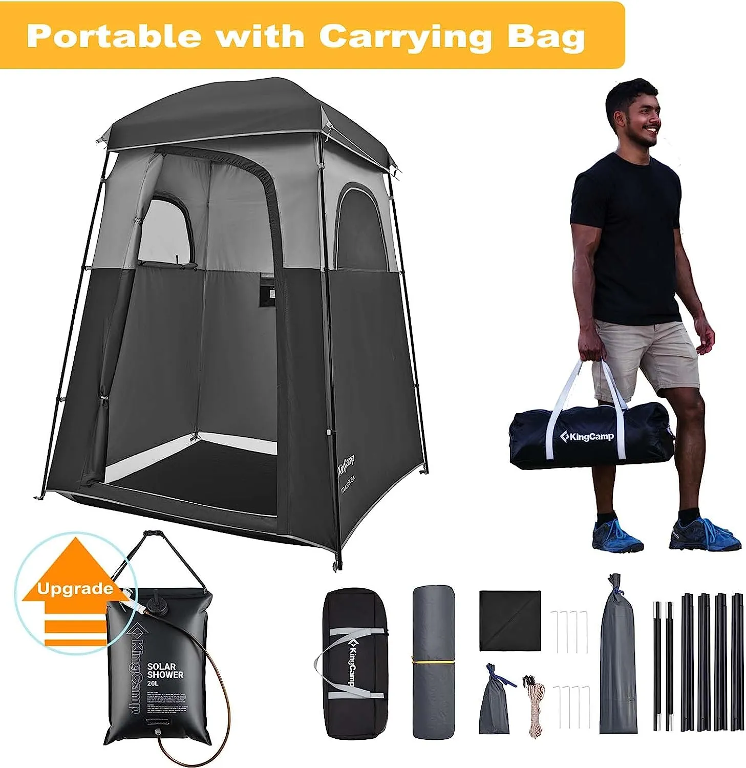 KingCamp Single Room Shower Tent with Solar Shower Set