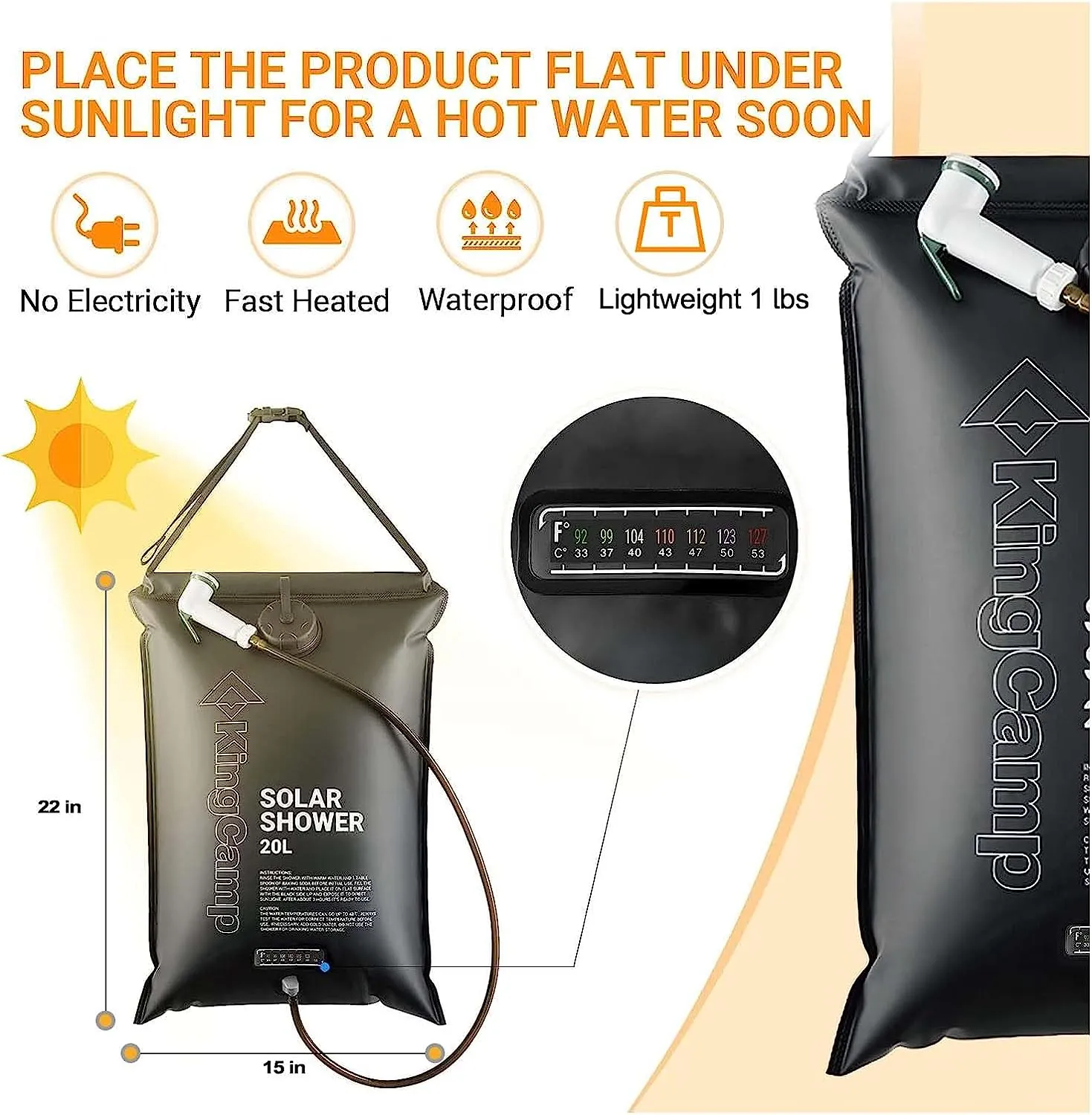 KingCamp Single Room Shower Tent with Solar Shower Set