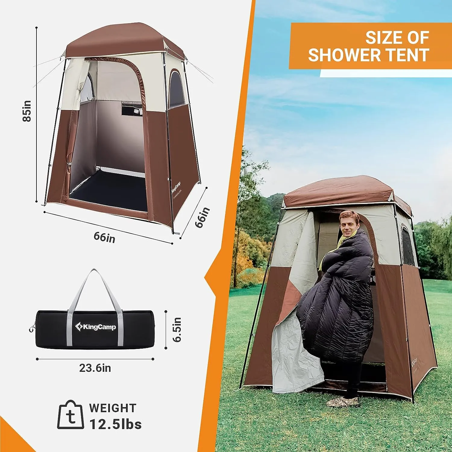 KingCamp Single Room Shower Tent with Solar Shower Set