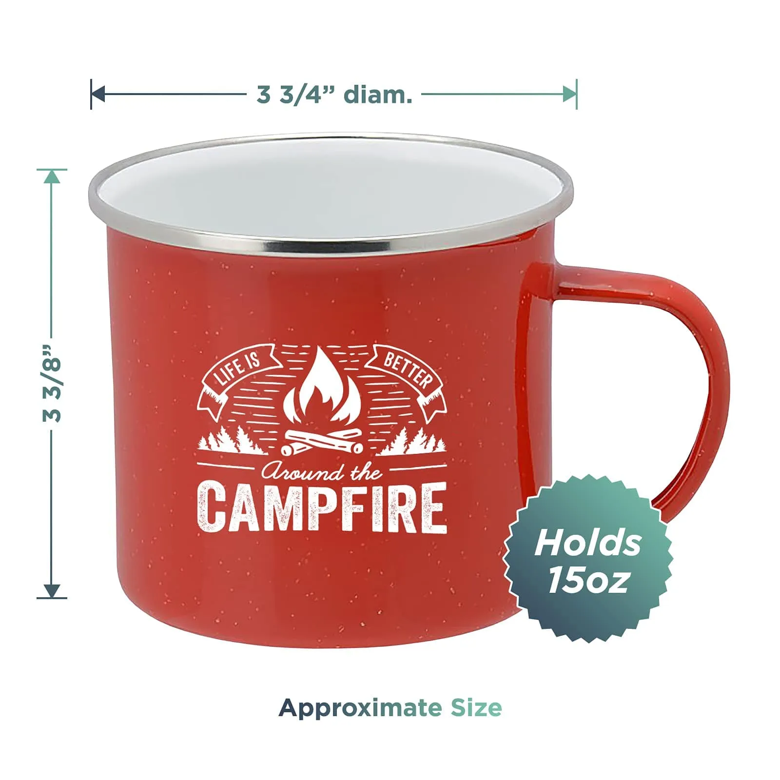 Life is Better Around the Campfire Tin Enamel Camping Coffee Mug (Flannel Red, 16 Ounce)