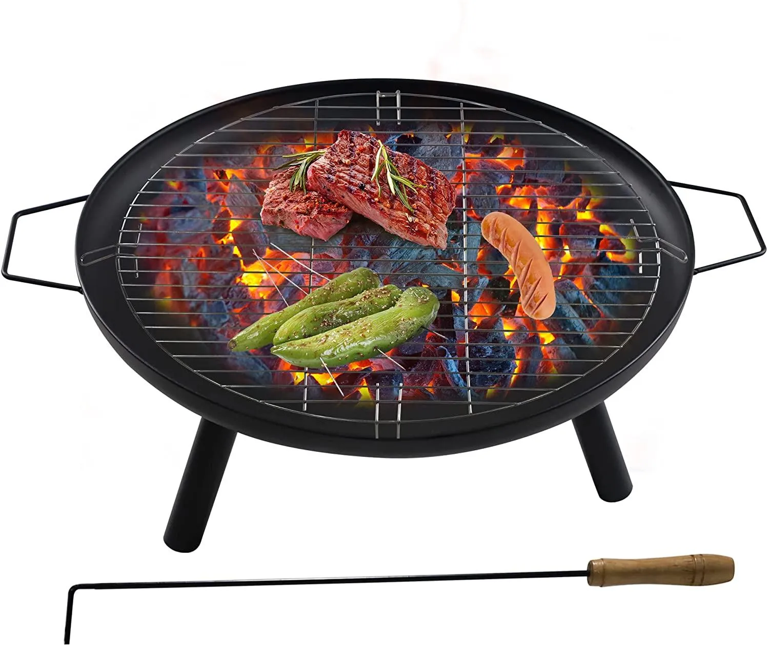 Outdoor Wood Burning Fire Bowl Easy Assembly Fireplace with Portable Poker and Grate for Camping Patio Backyard Beach Picnic