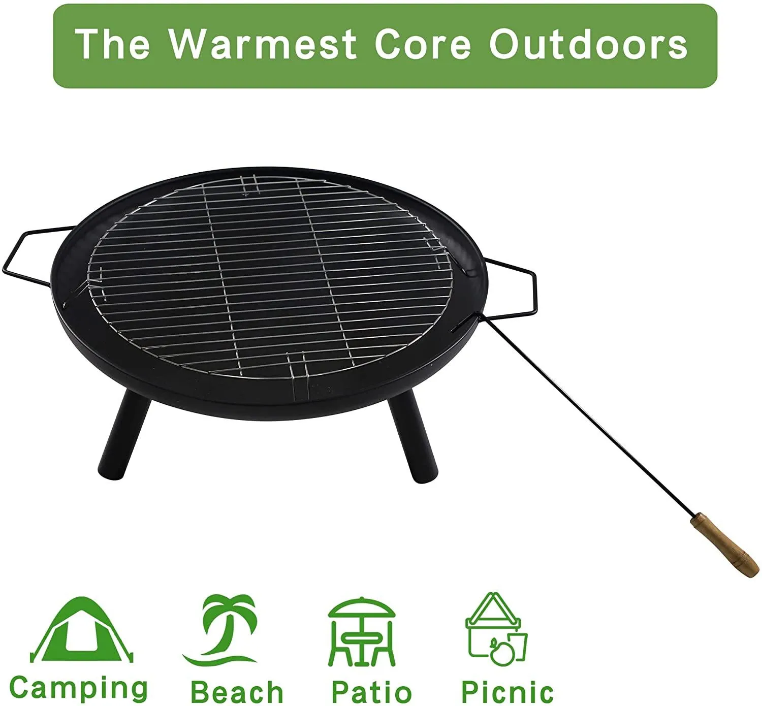 Outdoor Wood Burning Fire Bowl Easy Assembly Fireplace with Portable Poker and Grate for Camping Patio Backyard Beach Picnic