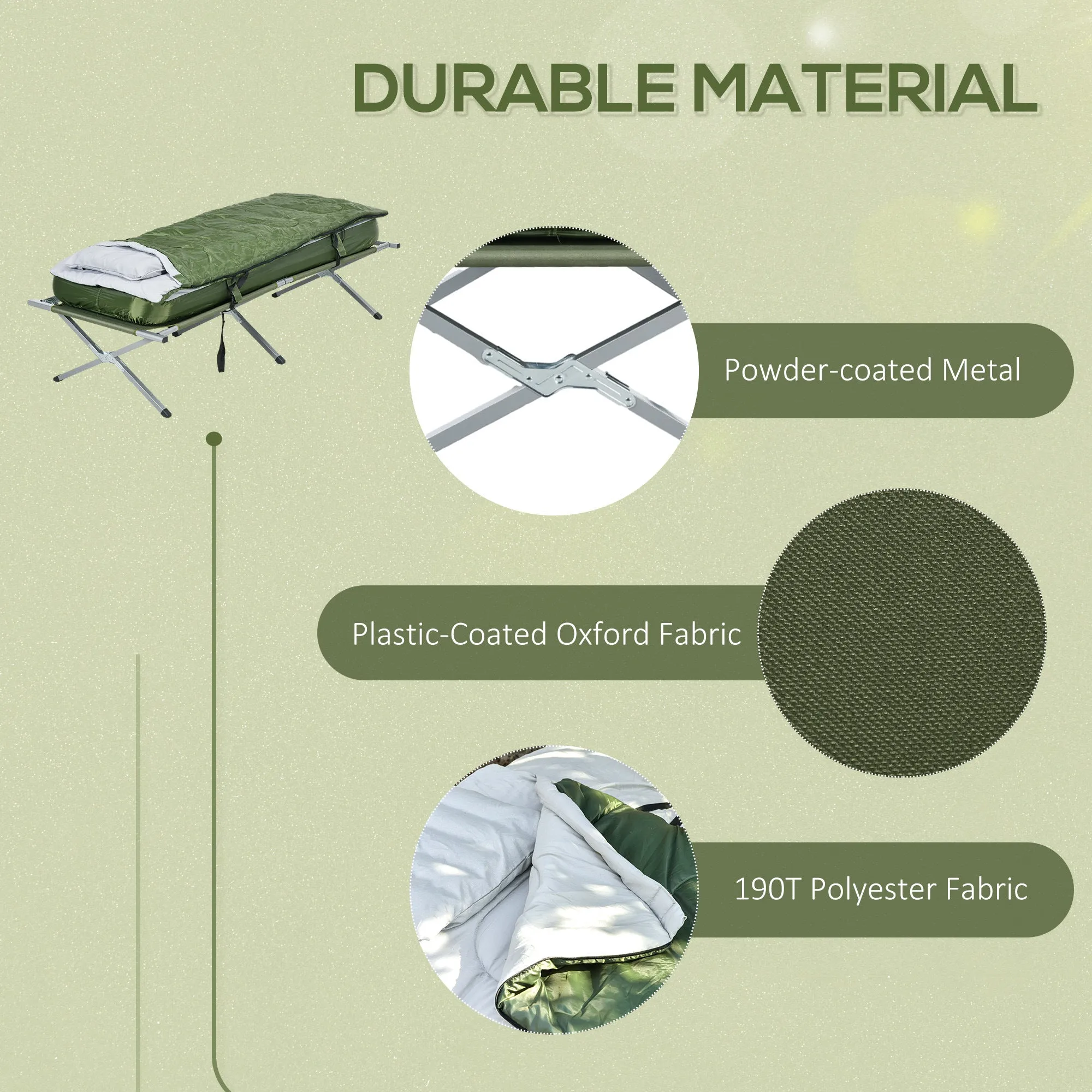 Outsunny Camping Cot, Outdoor Folding Bed Set with Mattress, Sleeping Bag, Pillow, and Carry Bag, Comfortable and Portable, for Travel Camp Beach