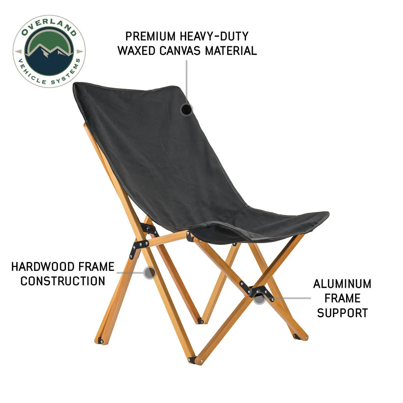 Overland Vehicle Systems Kick It Camp Chair - Wood Base & Storage Bag