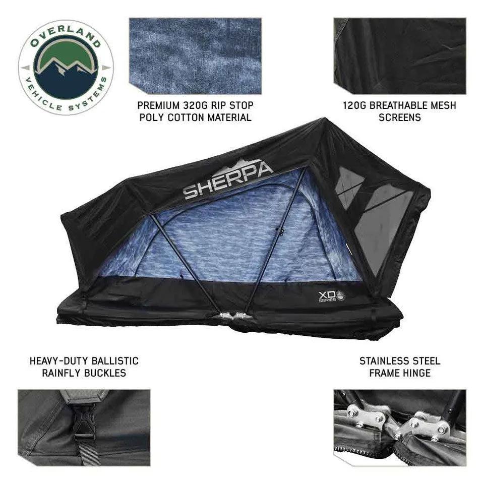 Overland Vehicle Systems XD Sherpa Hybrid Soft Shell Roof Top Tent, Blue Body & Black Rainfly