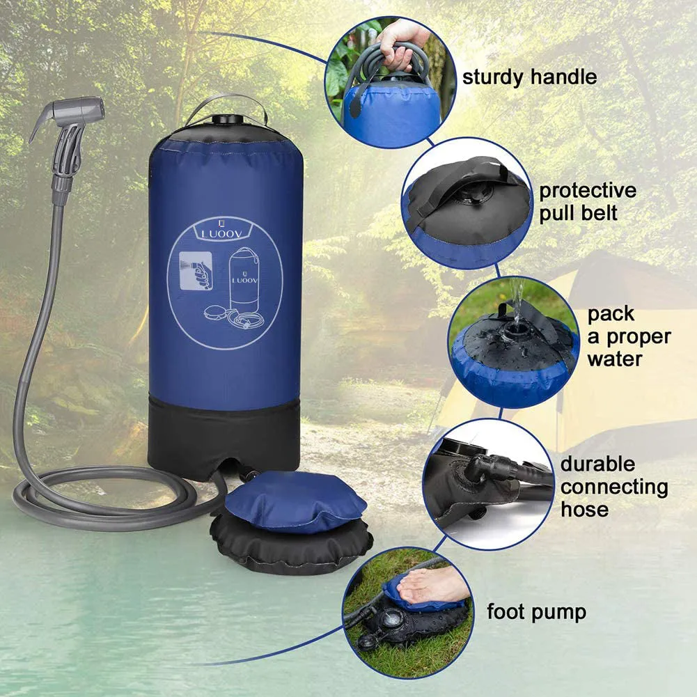 Portable Outdoor Camping Shower Bag with Pressure Foot Pump & Shower 4 Gallons