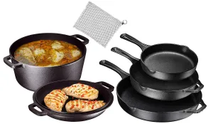 Pre Seasoned Cast Iron 6 Piece Bundle Gift Set, Double Dutch, 8   10   12 Set