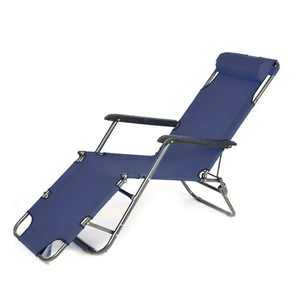 Reclining Sun Beach Deck Lounge Chair Outdoor Folding Camping Fishing Arm Rest - navy