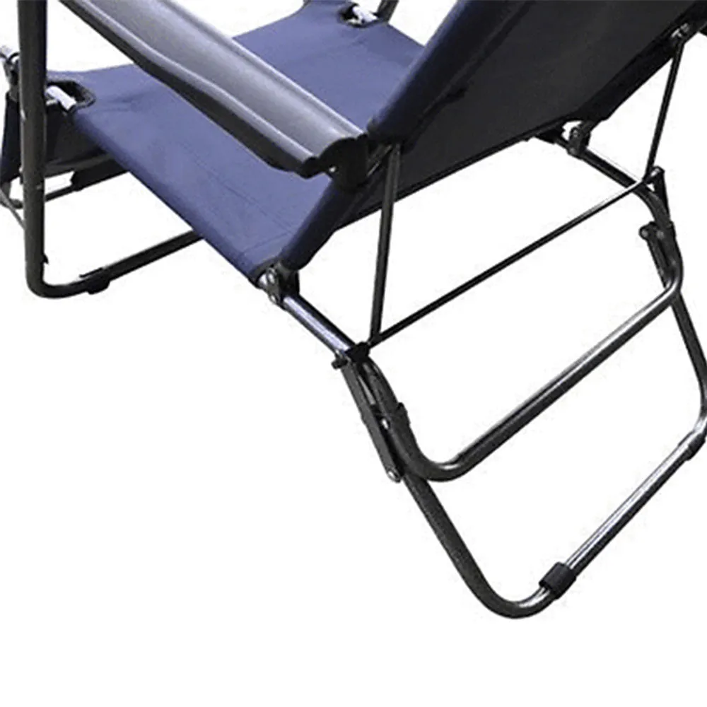 Reclining Sun Beach Deck Lounge Chair Outdoor Folding Camping Fishing Arm Rest - navy