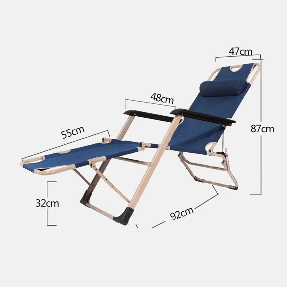 Reclining Sun Beach Deck Lounge Chair Outdoor Folding Camping Fishing Arm Rest - navy