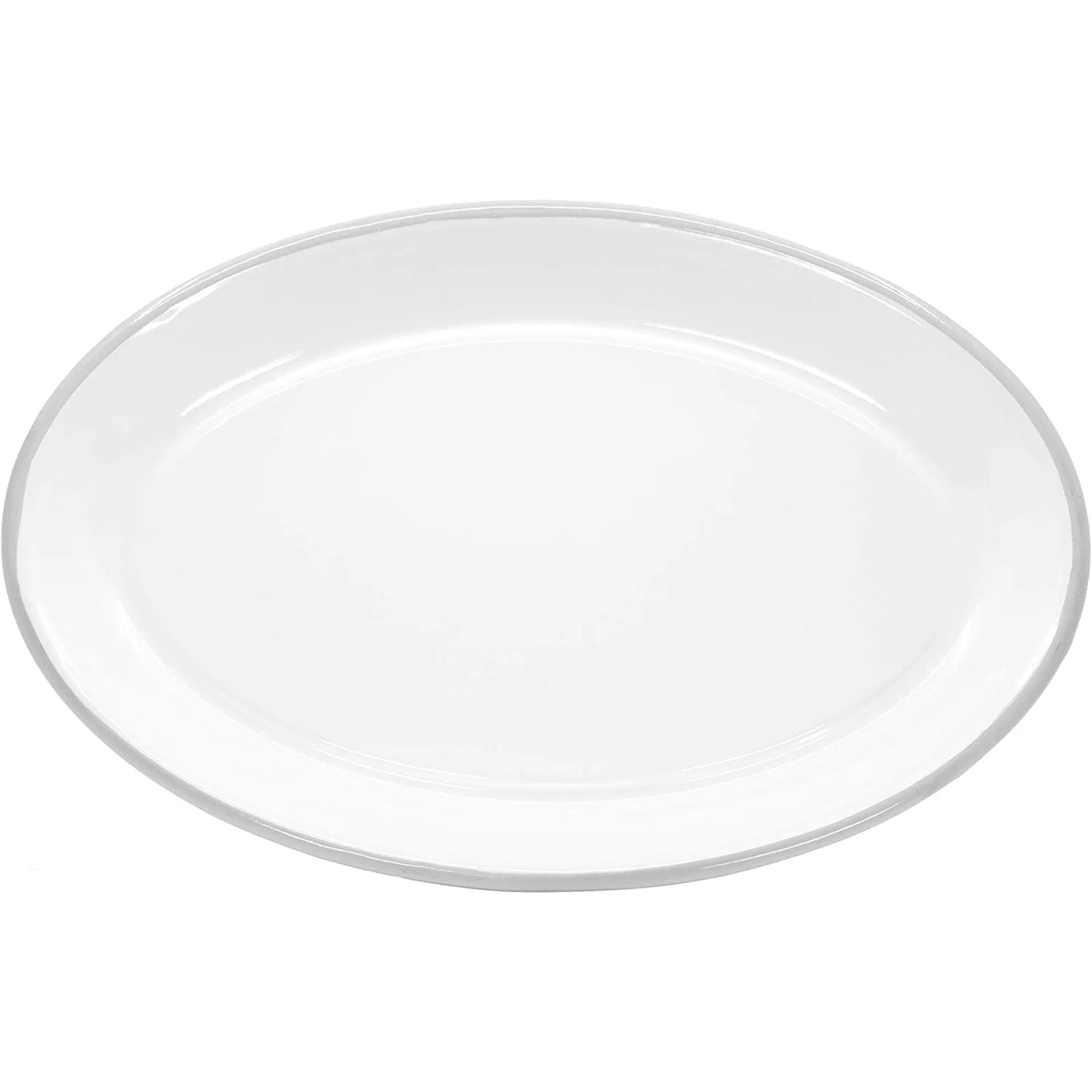 Red Co. Enamelware Metal Classic 13" Serving Oval Tray Platter, Solid White/Colored Rim