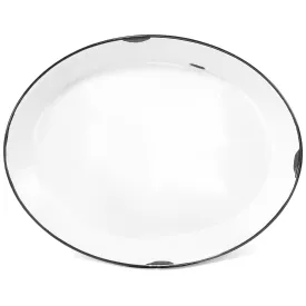 Red Co. Oven Safe Enamelware Metal Classic 16.5” Serving Oval Tray Platter, Distressed White/Black Rim