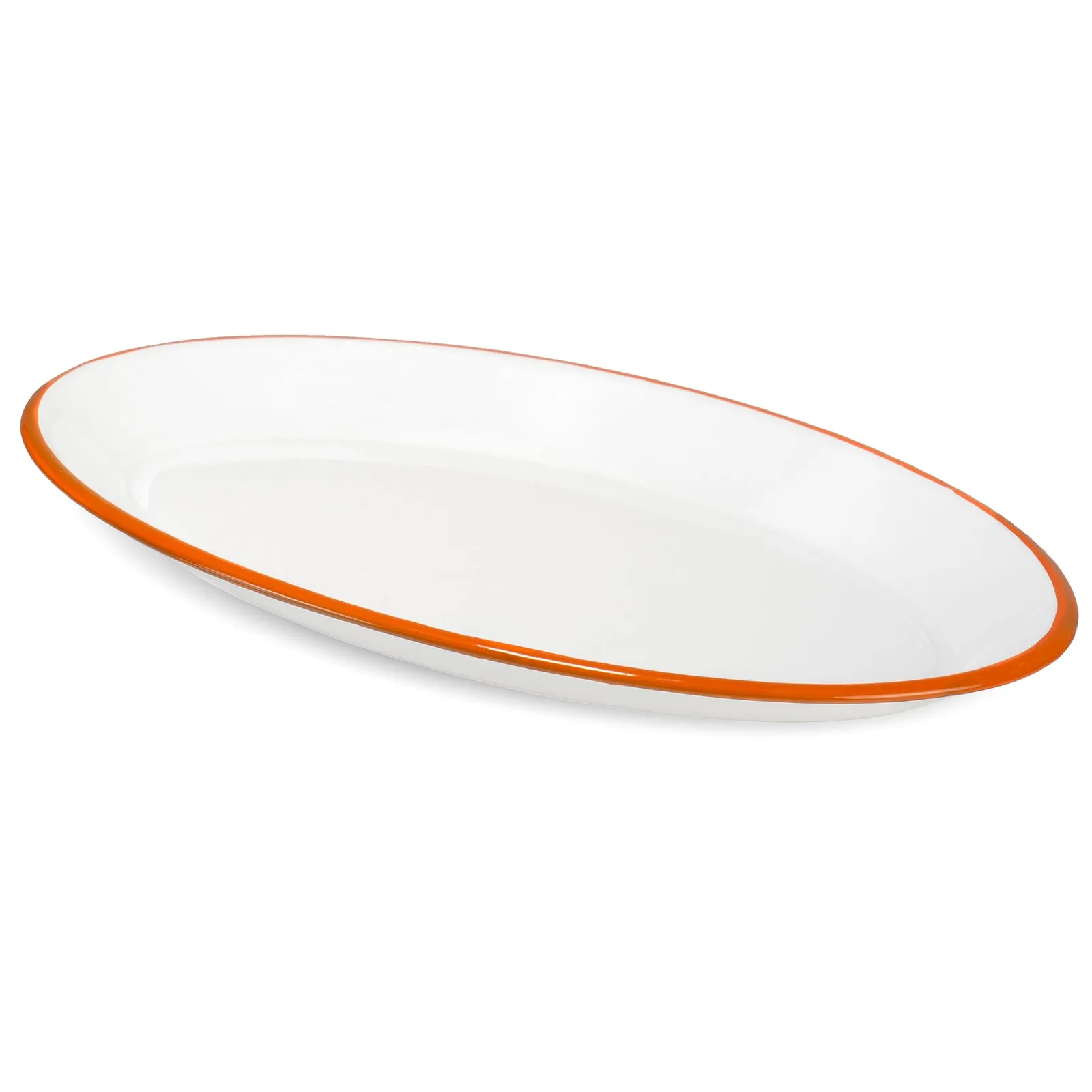 Red Co. Set of 4 Enamelware Metal Classic 13" Serving Oval Tray Platter, Solid White/Colored Rim