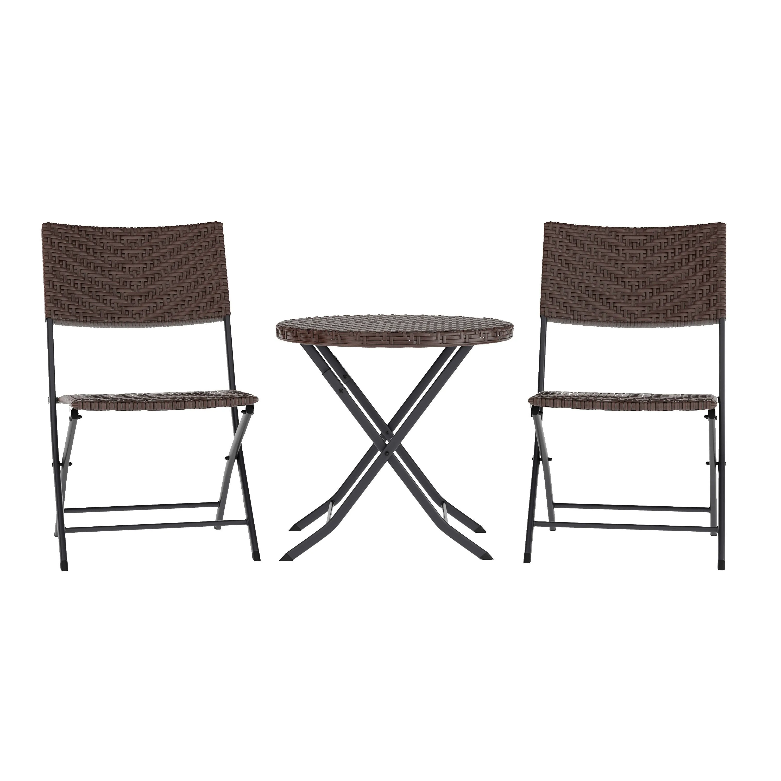 Rouen Three Piece Folding Bistro Set in PE Rattan with Metal Frames for Indoor and Outdoor Use